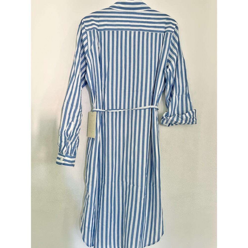 Birds Of Paradis Dress Womens Large Blue Stripe Shirt Belted Button Front Cotton - Picture 2 of 8
